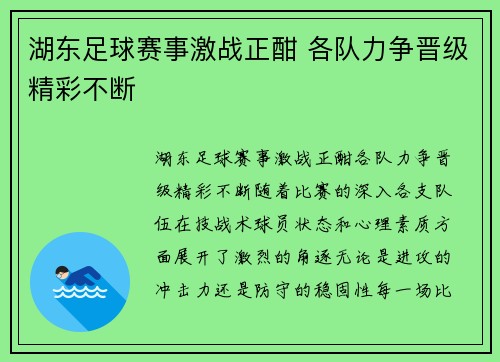湖东足球赛事激战正酣 各队力争晋级精彩不断