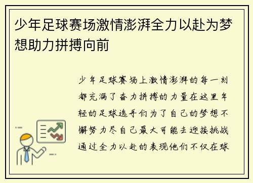 少年足球赛场激情澎湃全力以赴为梦想助力拼搏向前