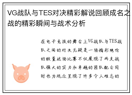 VG战队与TES对决精彩解说回顾成名之战的精彩瞬间与战术分析