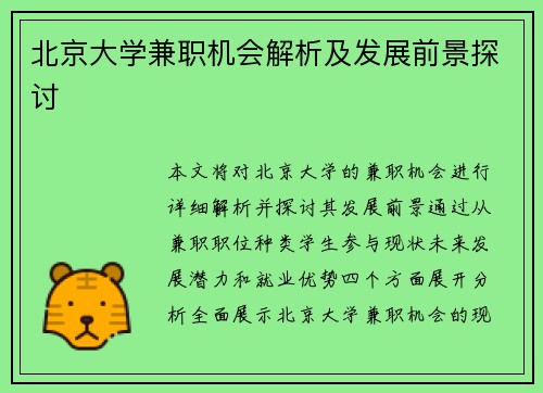 北京大学兼职机会解析及发展前景探讨