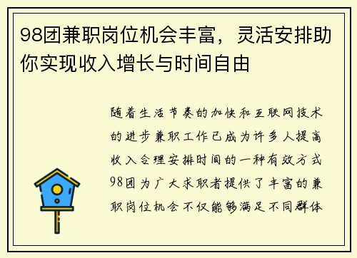 98团兼职岗位机会丰富，灵活安排助你实现收入增长与时间自由